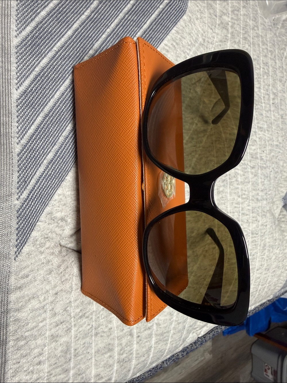 Tory Burch Black Oversized Sunglasses with Orange Case